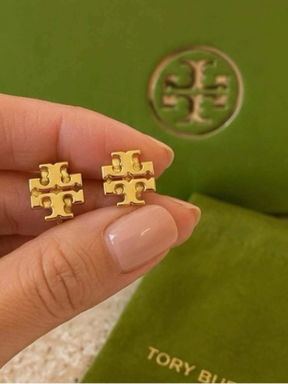 Tory Burch Large Logo Gold Stud Earrings w/ Original Packaging 💛